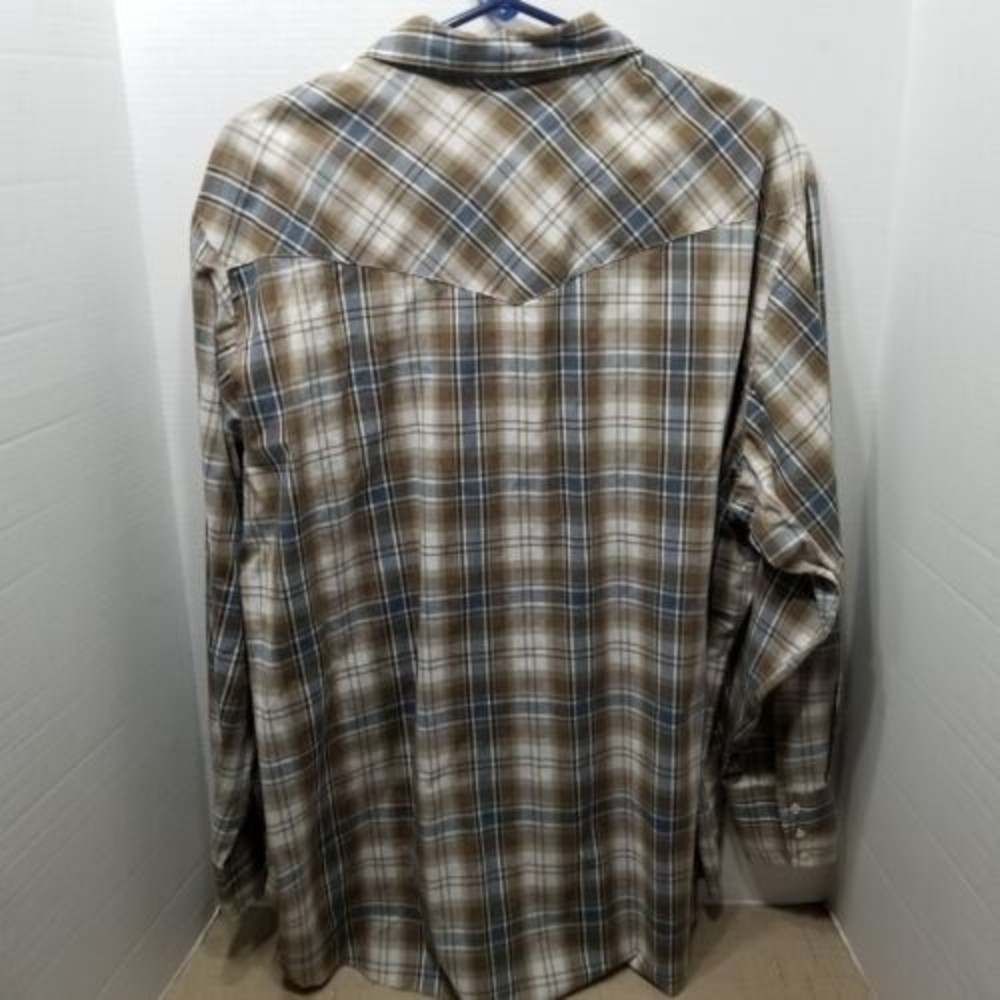 Wrangler Western Men Shirt Brown and Blue Size 2X Plaid Pearl Snap Long Sleeve - Picture 8 of 10
